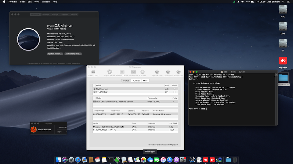 Success Hackintosh macOS Mojave 10.14.1 Build 18B75 at ACER NITRO 5 SPIN (NP515-51)